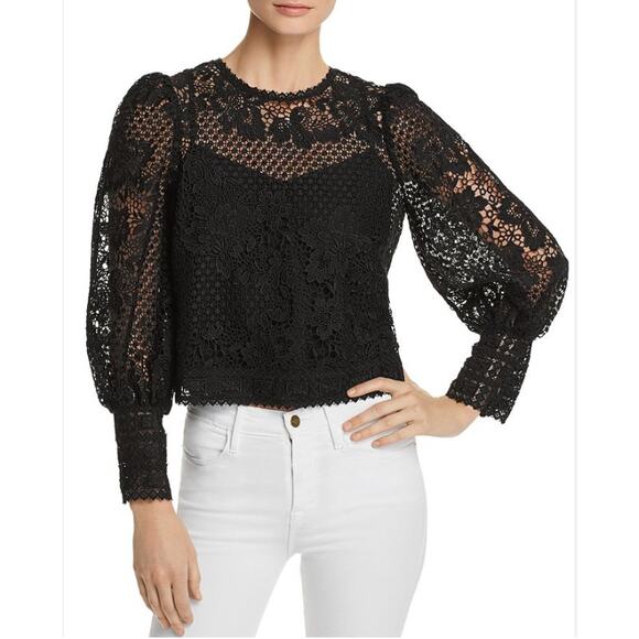 Joie Rodia Romantic Festive Holiday Semi-Sheer Lace Top Blouse Black Small - Picture 1 of 13